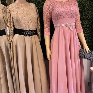 Elegant Pink Lace Long Sleeve Dress
